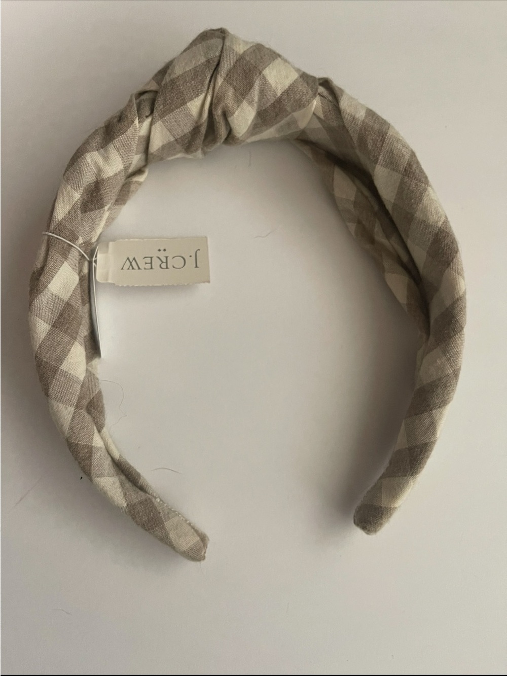 J. Crew Beige and Cream Gingham Knotted Headband